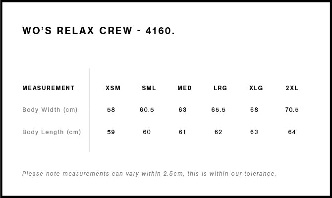 Size chart for