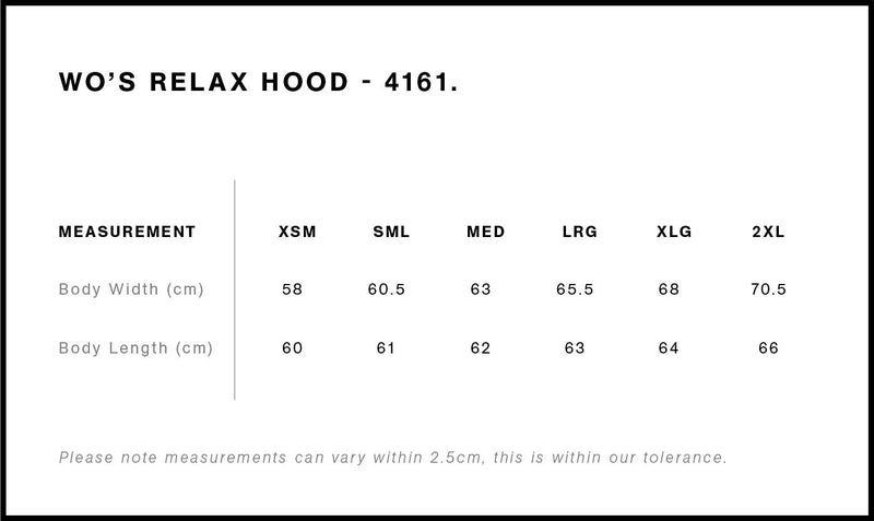 Size chart for