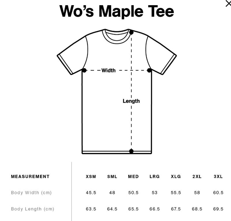 Size chart for