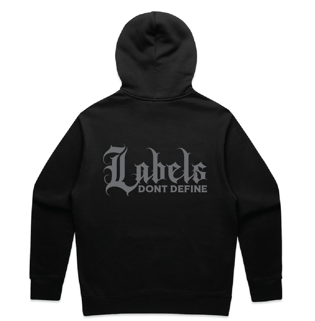"Labels don't define" Mens Hoodie