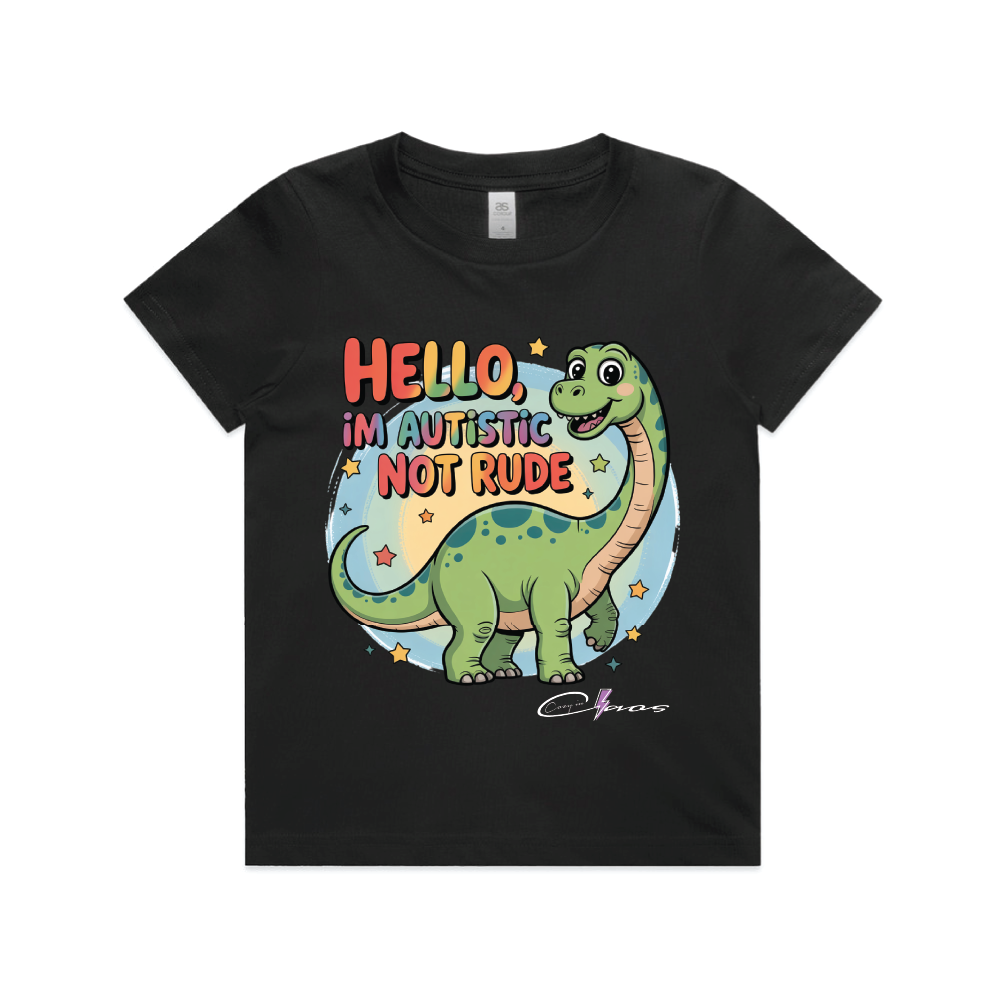 "I'm Autistic not rude" Dinosaur Tee Kids & Youth