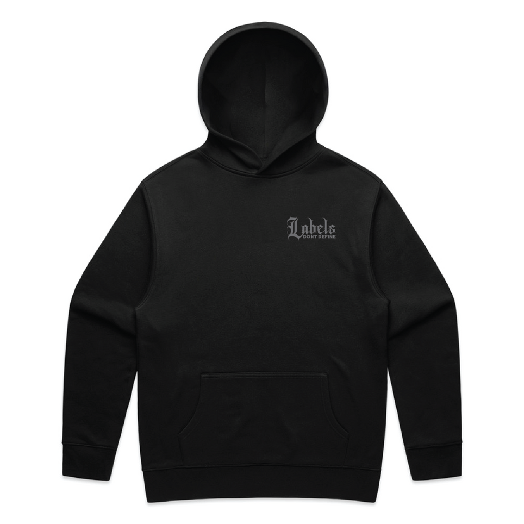 "Labels don't define" Mens Hoodie