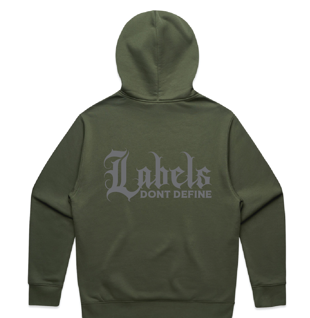 "Labels don't define" Mens Hoodie