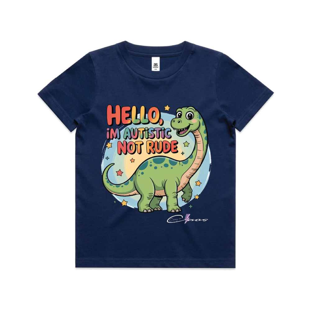 "I'm Autistic not rude" Dinosaur Tee Kids & Youth