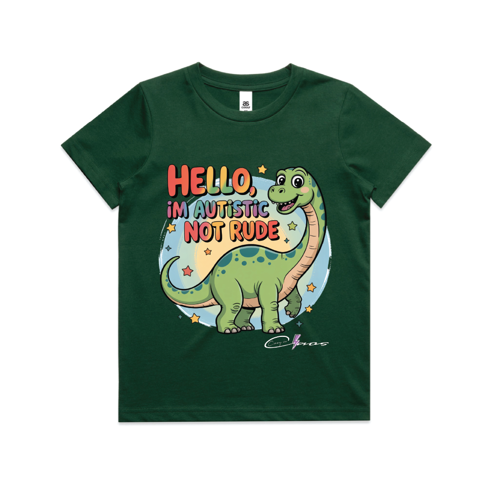 "I'm Autistic not rude" Dinosaur Tee Kids & Youth