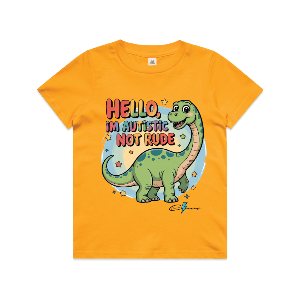 "I'm Autistic not rude" Dinosaur Tee Kids & Youth