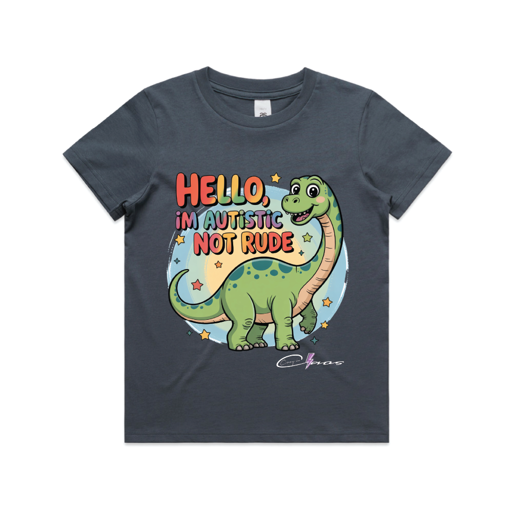 "I'm Autistic not rude" Dinosaur Tee Kids & Youth