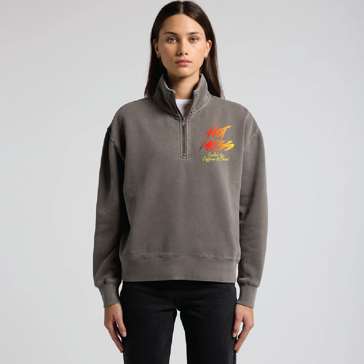 "Hot Mess" Premium Women's Faded Half Zip
