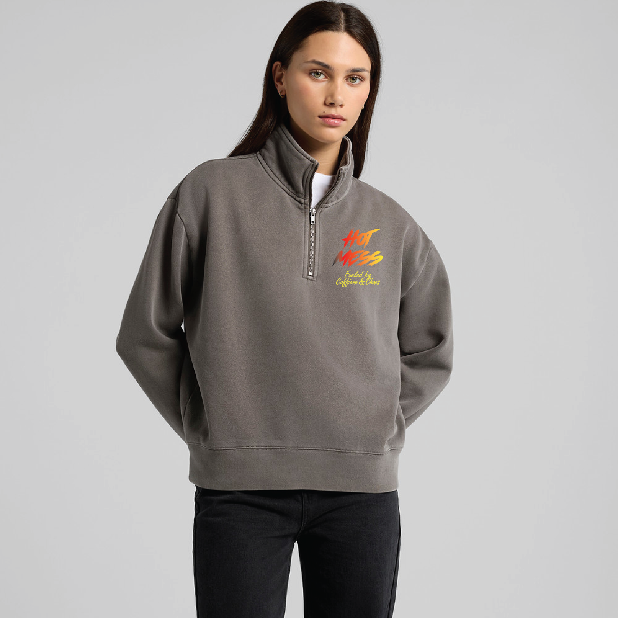 "Hot Mess" Premium Women's Faded Half Zip