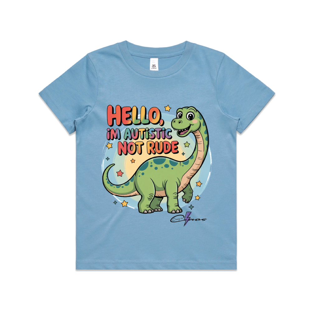 "I'm Autistic not rude" Dinosaur Tee Kids & Youth