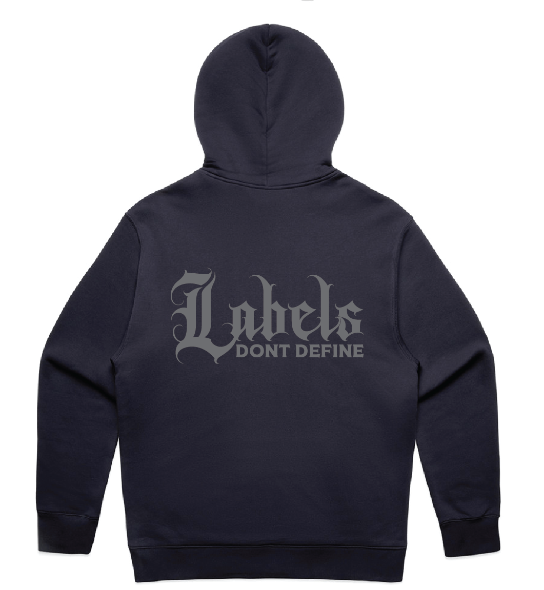 "Labels don't define" Mens Hoodie