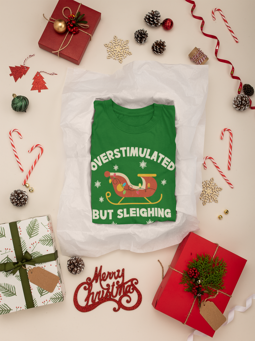 Kids T-Shirt - Overstimulated but Sleighing