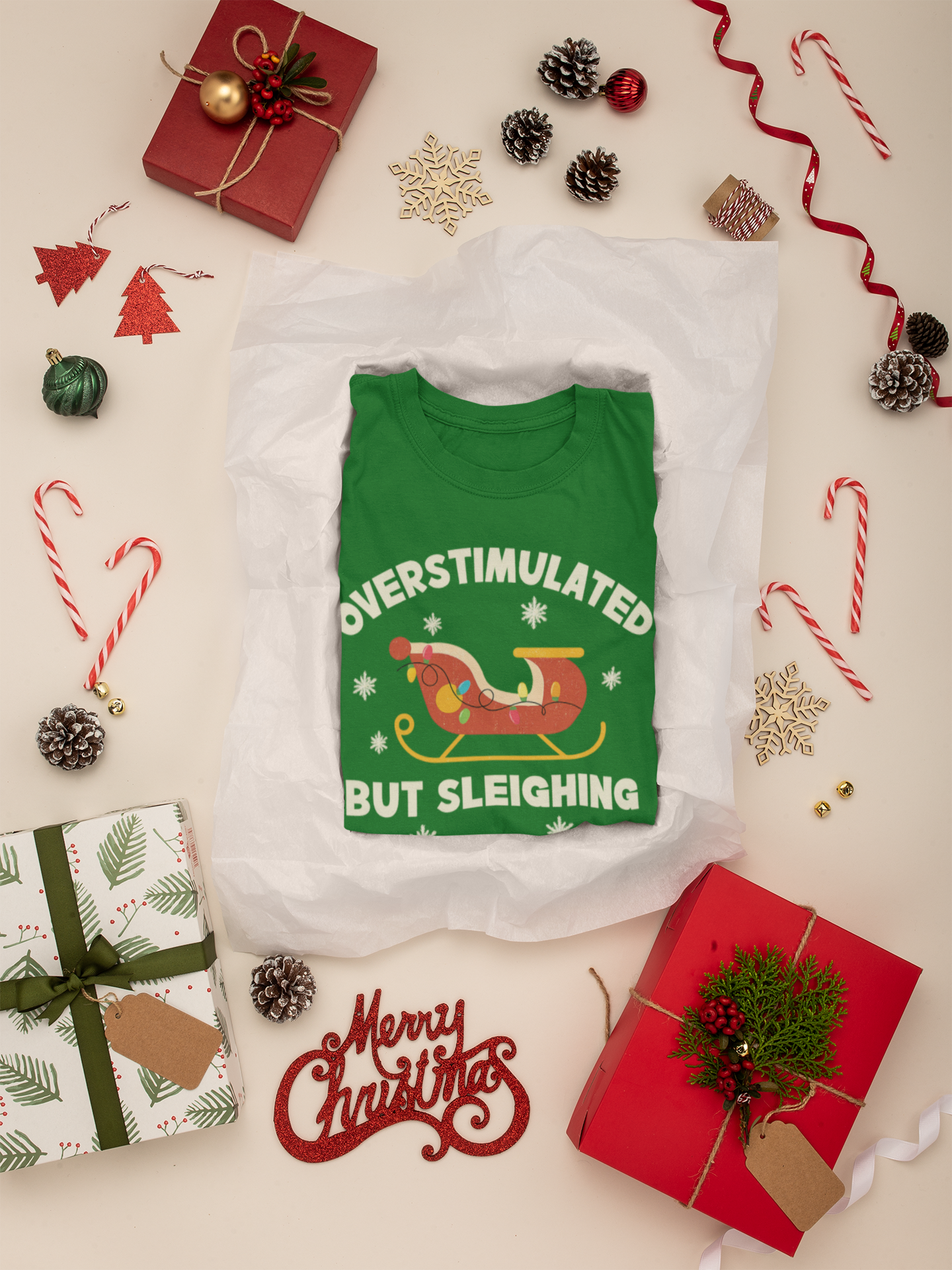 Kids T-Shirt - Overstimulated but Sleighing