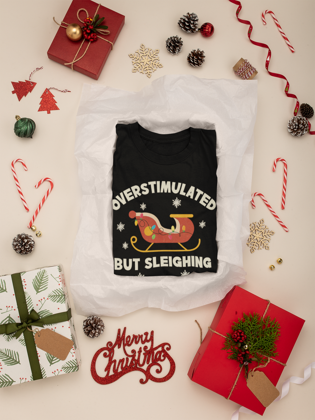 Kids T-Shirt - Overstimulated but Sleighing