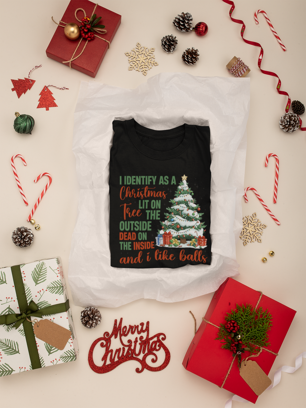 Mens T-Shirt - I Identify as a Christmas Tree