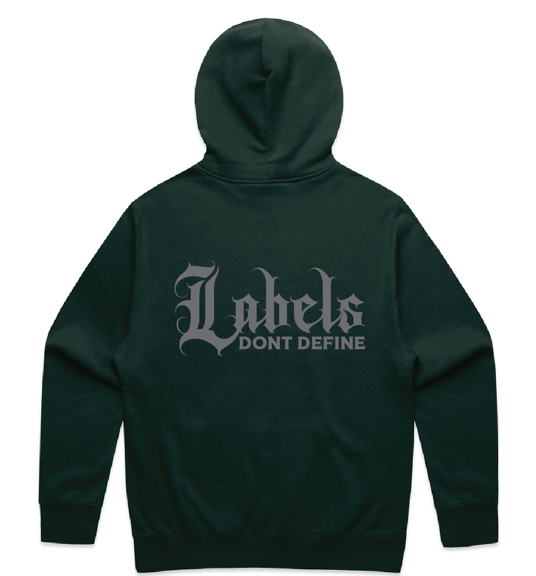"Labels don't define" Mens Hoodie