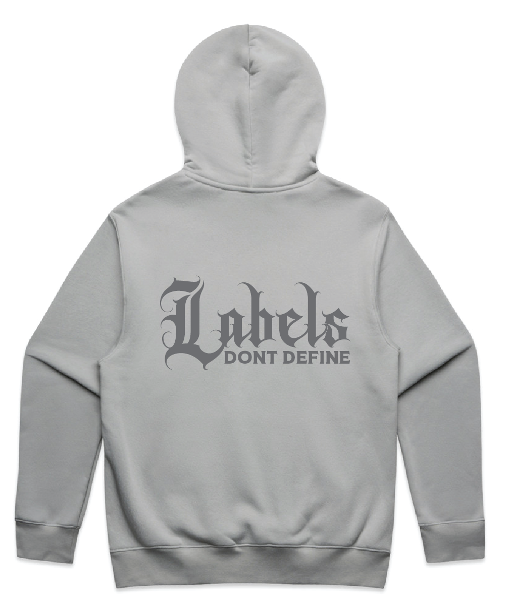 "Labels don't define" Mens Hoodie